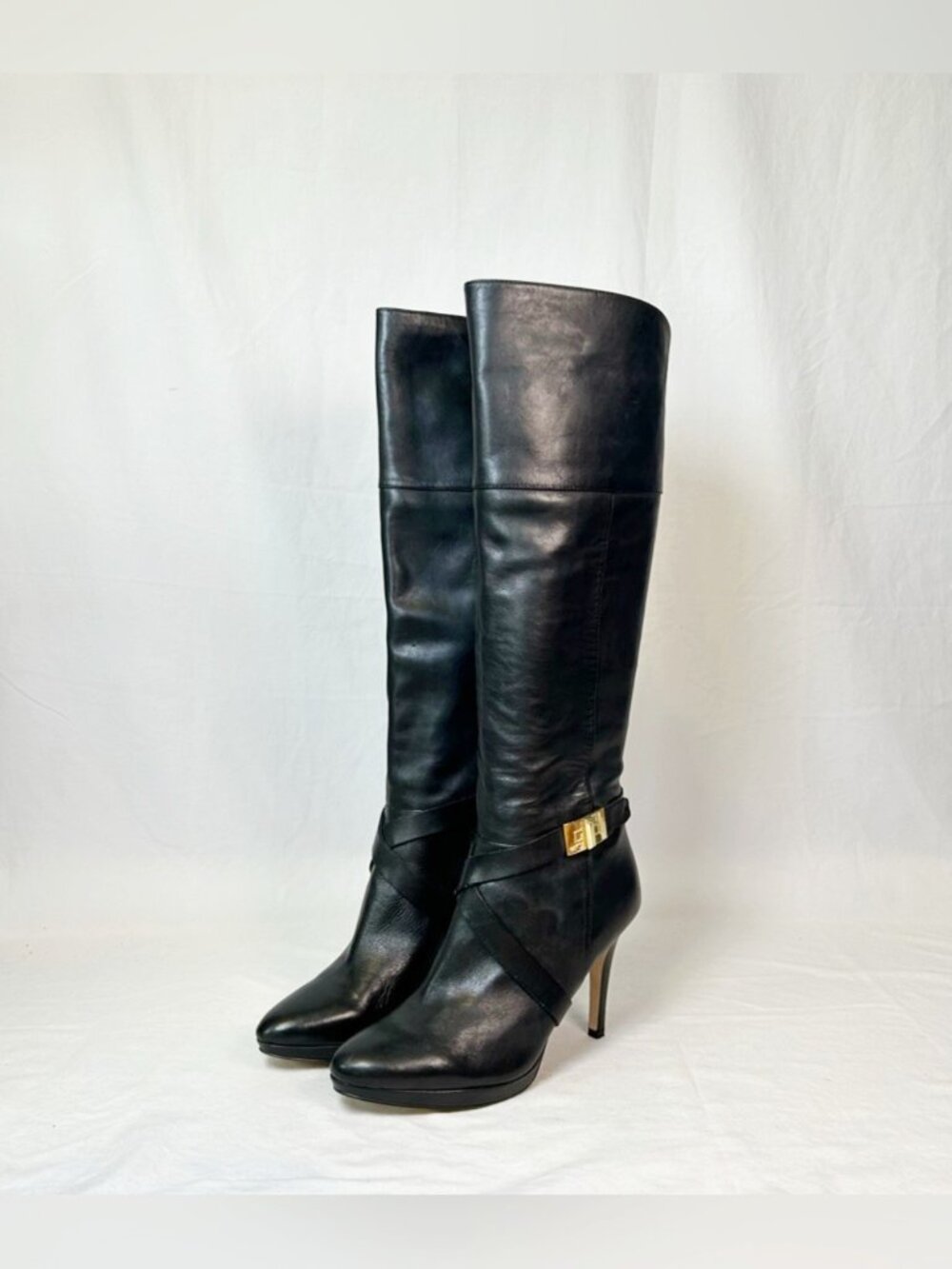 Marc Fisher Black Leather Tracey Knee High 4" Stiletto Heel Boots~8~